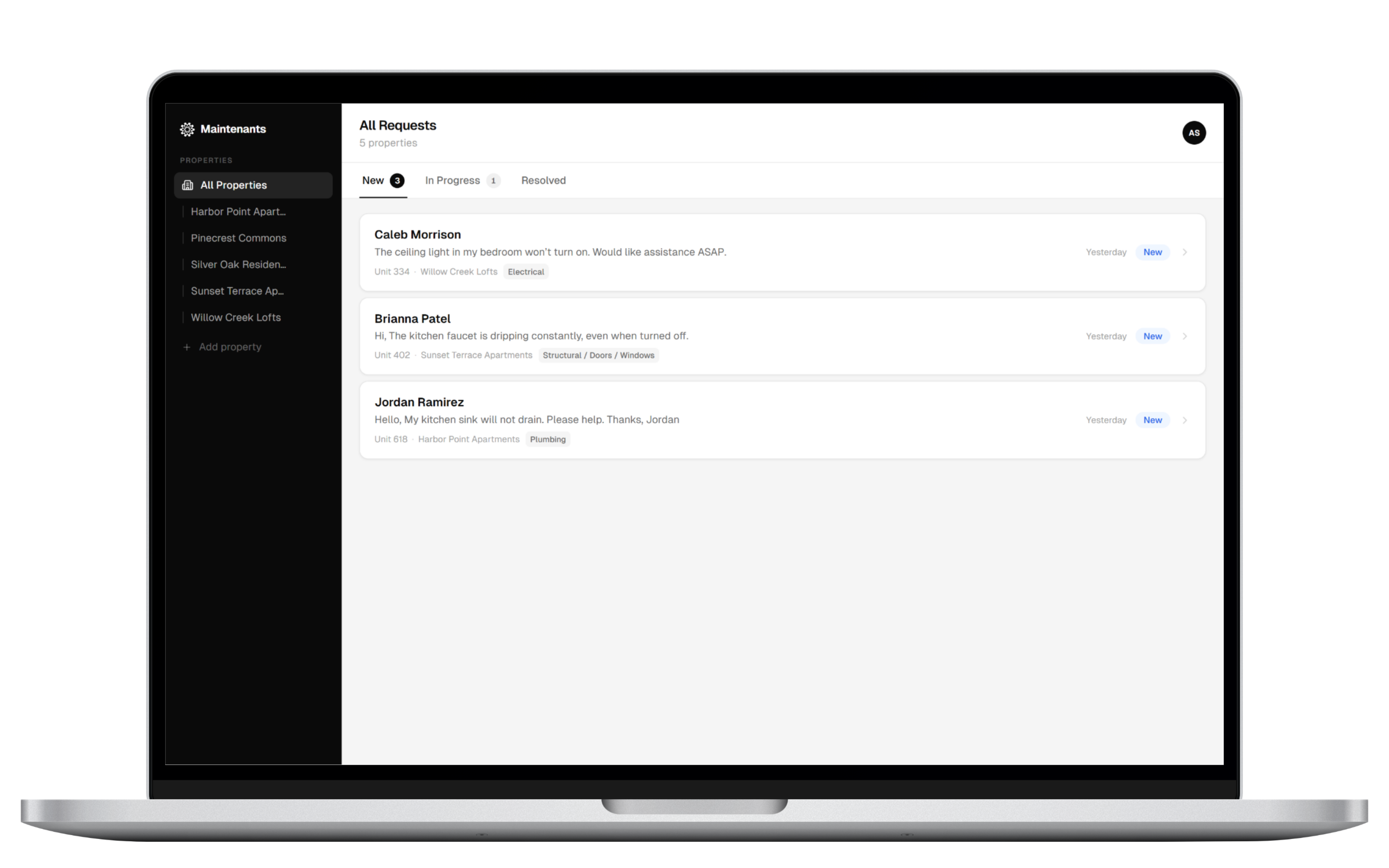Maintenants dashboard on MacBook